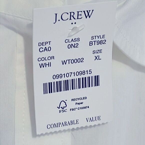 J Crew Factory NWT Sleeveless Cotton Poplin White Shirt Size XL in Signature Fit - Picture 5 of 12